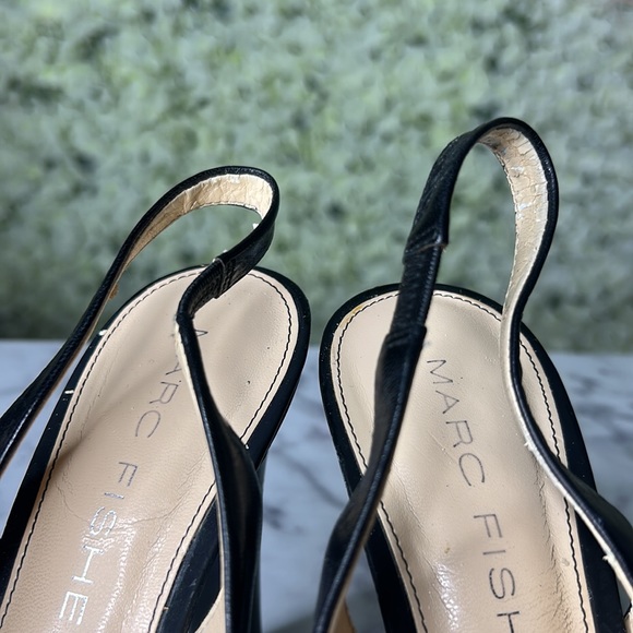 Black Marc Fisher Leathers Sling Back Peep Toe Heels - Picture 4 of 6